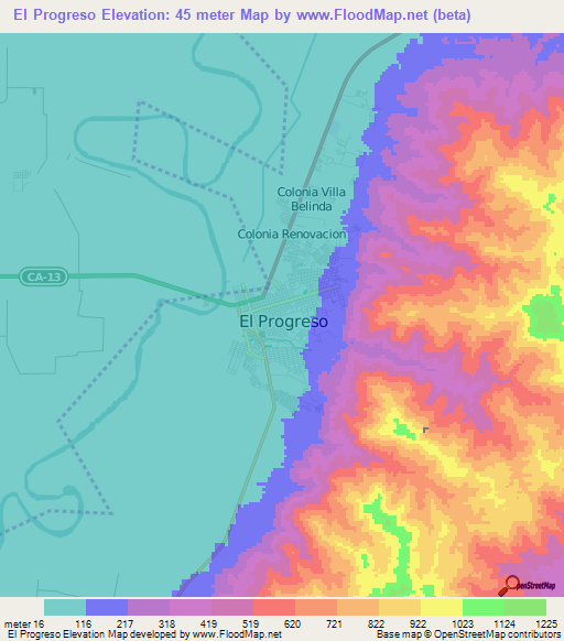 El Progreso,Honduras Elevation Map