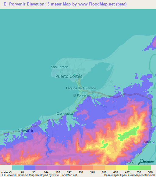 El Porvenir,Honduras Elevation Map