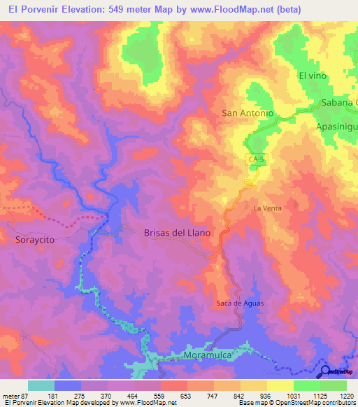El Porvenir,Honduras Elevation Map