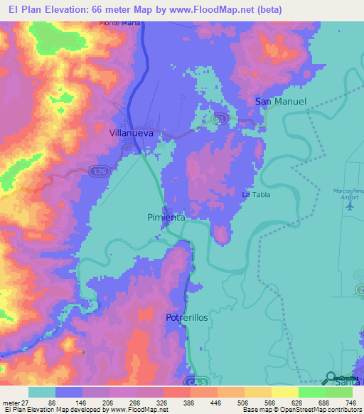 El Plan,Honduras Elevation Map