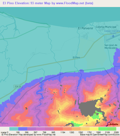 El Pino,Honduras Elevation Map