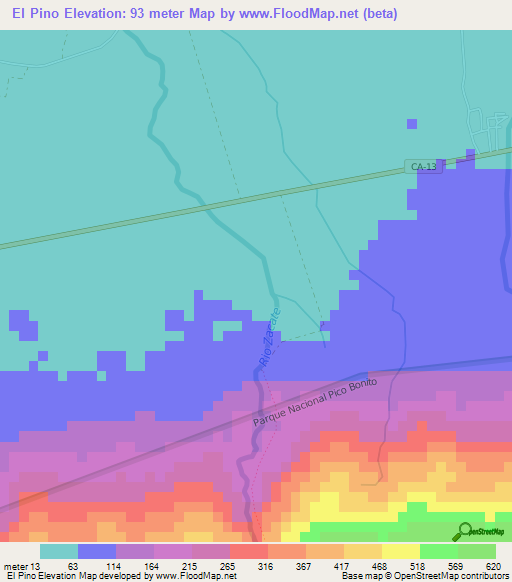 El Pino,Honduras Elevation Map