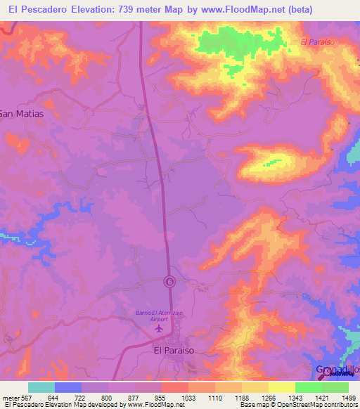 El Pescadero,Honduras Elevation Map