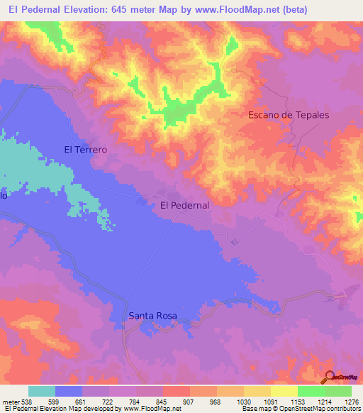 El Pedernal,Honduras Elevation Map