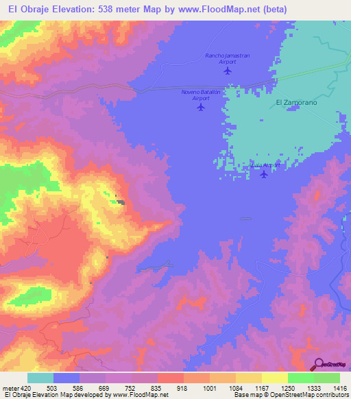 El Obraje,Honduras Elevation Map