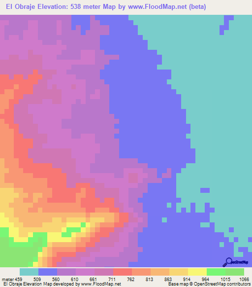 El Obraje,Honduras Elevation Map