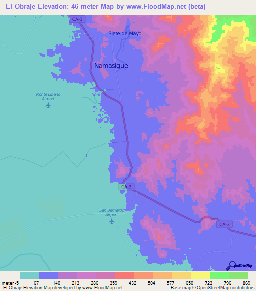 El Obraje,Honduras Elevation Map