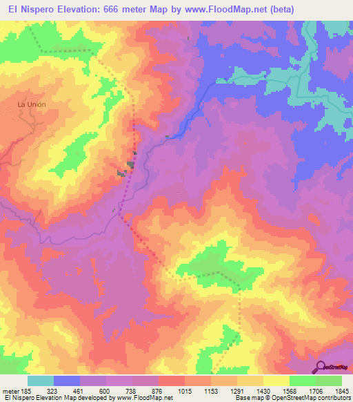 El Nispero,Honduras Elevation Map