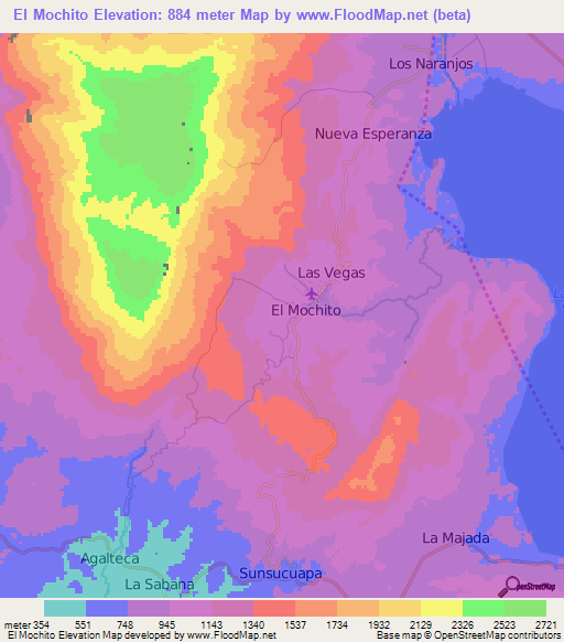 El Mochito,Honduras Elevation Map