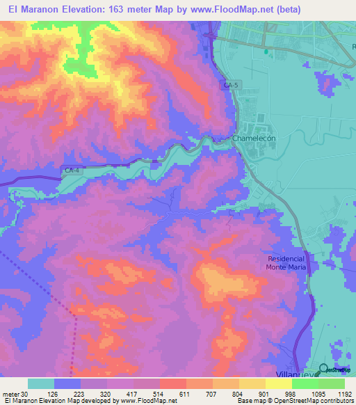 El Maranon,Honduras Elevation Map