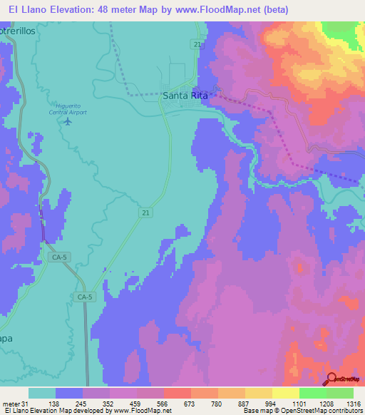 El Llano,Honduras Elevation Map