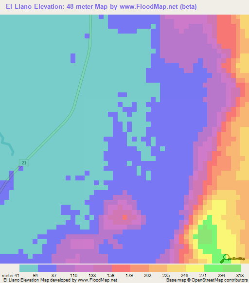 El Llano,Honduras Elevation Map