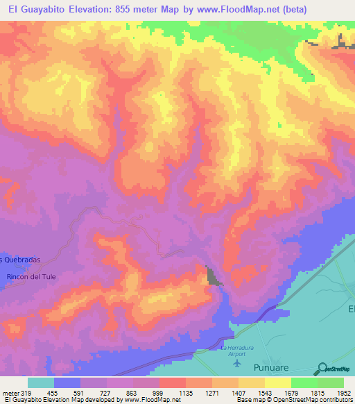 El Guayabito,Honduras Elevation Map