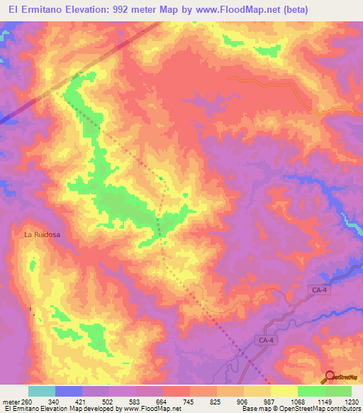El Ermitano,Honduras Elevation Map