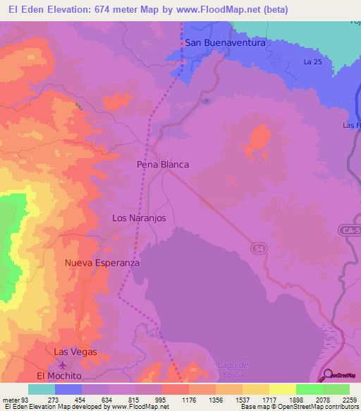 El Eden,Honduras Elevation Map