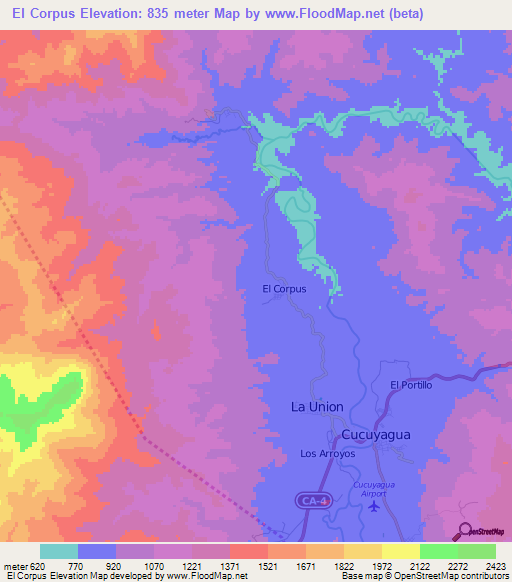 El Corpus,Honduras Elevation Map