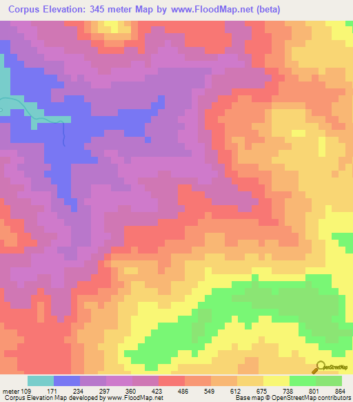 Corpus,Honduras Elevation Map