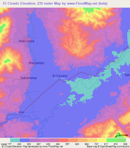 El Ciruelo,Honduras Elevation Map