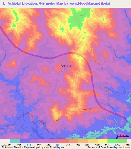 El Achiotal,Honduras Elevation Map