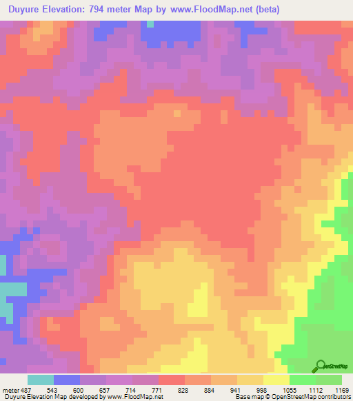 Duyure,Honduras Elevation Map