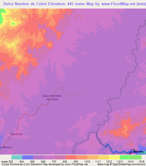 Dulce Nombre de Culmi,Honduras Elevation Map