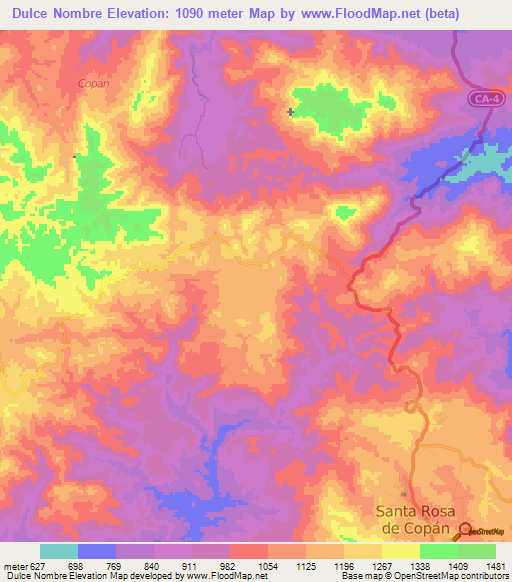 Dulce Nombre,Honduras Elevation Map