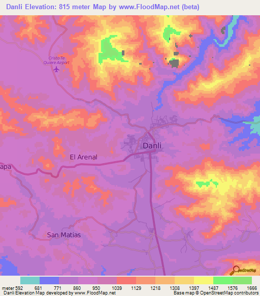 Danli,Honduras Elevation Map