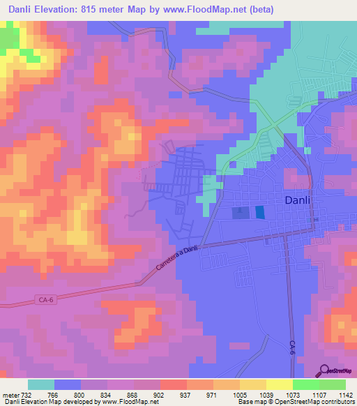 Danli,Honduras Elevation Map