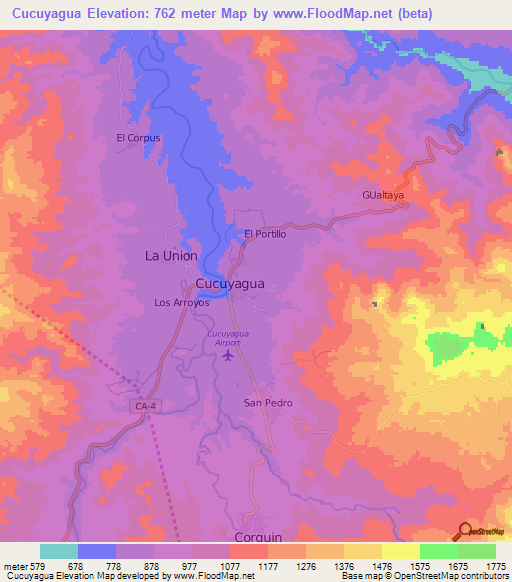 Cucuyagua,Honduras Elevation Map