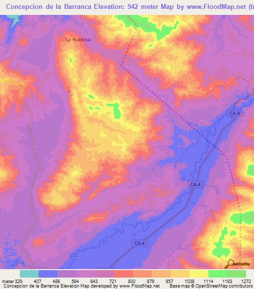 Concepcion de la Barranca,Honduras Elevation Map