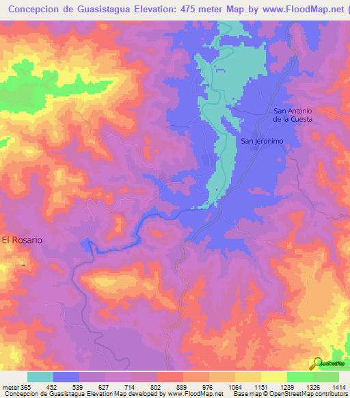 Concepcion de Guasistagua,Honduras Elevation Map