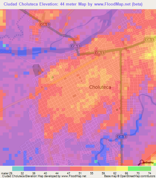 Ciudad Choluteca,Honduras Elevation Map