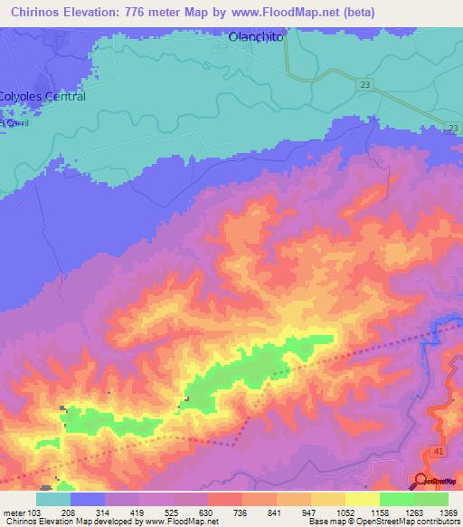Chirinos,Honduras Elevation Map
