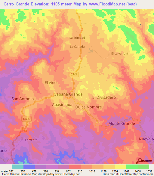 Cerro Grande,Honduras Elevation Map