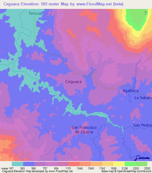 Ceguaca,Honduras Elevation Map