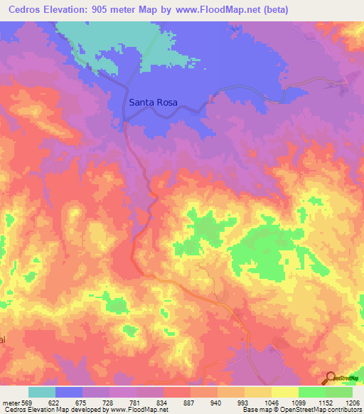 Cedros,Honduras Elevation Map