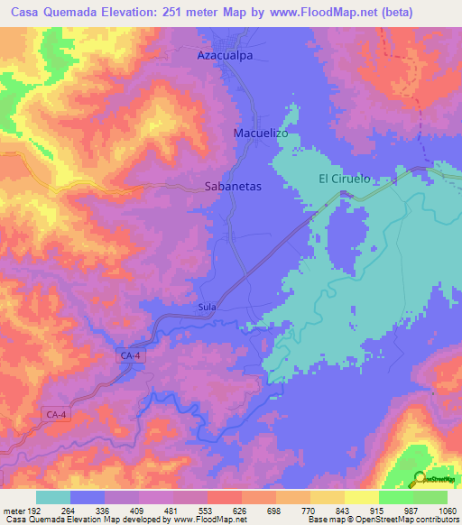 Casa Quemada,Honduras Elevation Map