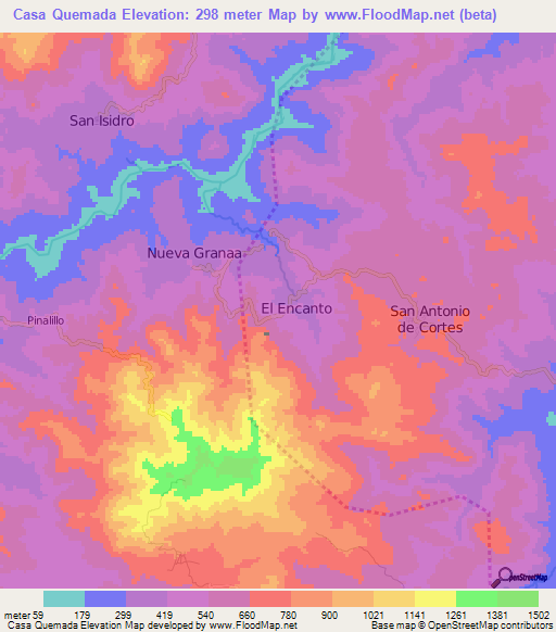 Casa Quemada,Honduras Elevation Map