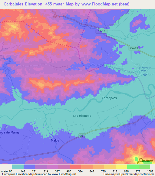 Carbajales,Honduras Elevation Map