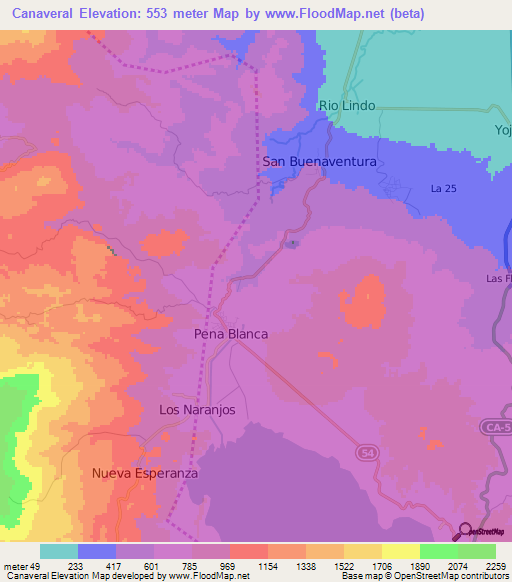 Canaveral,Honduras Elevation Map