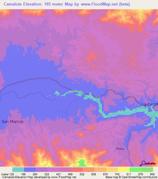 Camalote,Honduras Elevation Map