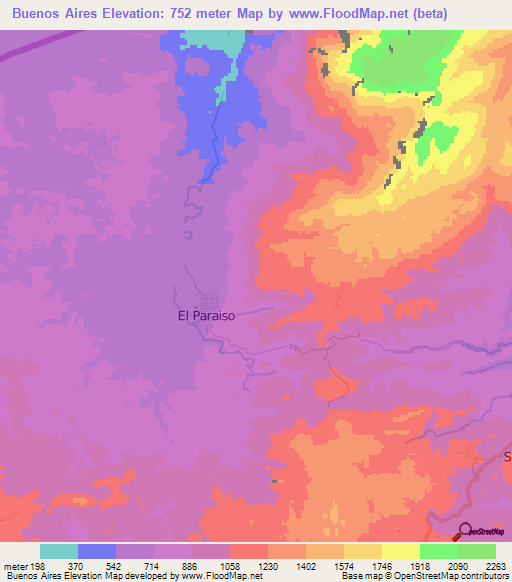 Buenos Aires,Honduras Elevation Map