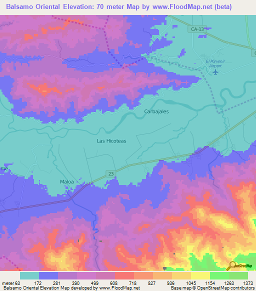 Balsamo Oriental,Honduras Elevation Map