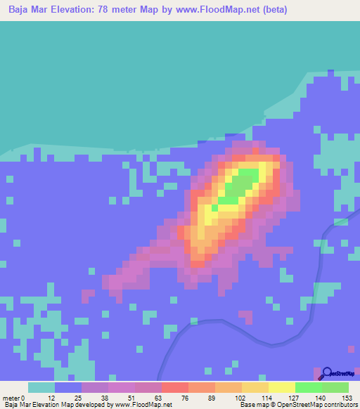 Baja Mar,Honduras Elevation Map