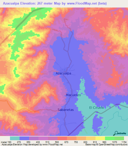 Azacualpa,Honduras Elevation Map