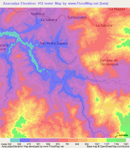 Azacualpa,Honduras Elevation Map