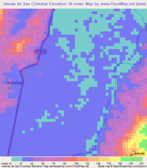 Atenas de San Cristobal,Honduras Elevation Map