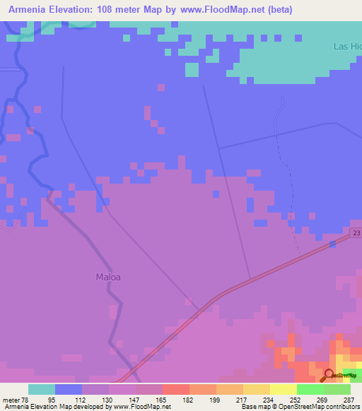 Armenia,Honduras Elevation Map