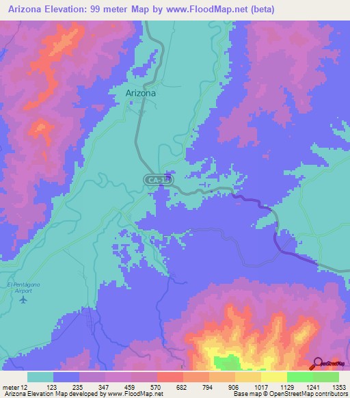 Arizona,Honduras Elevation Map