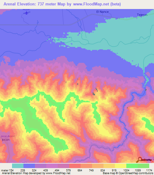 Arenal,Honduras Elevation Map